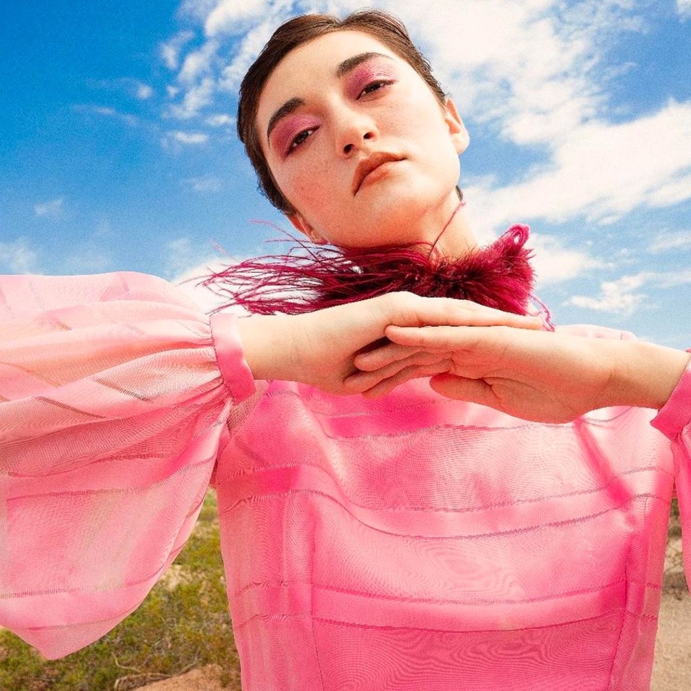 Vintage pink dress long sheer dress long sleeve dress